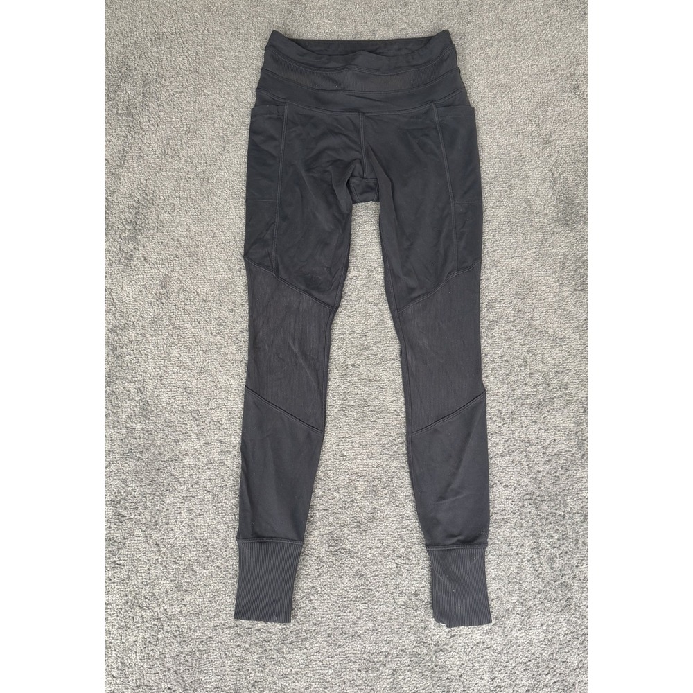 Athleta Black Ribbed Cuff Leggings XS Side Pockets Supplex Nylon Activewear